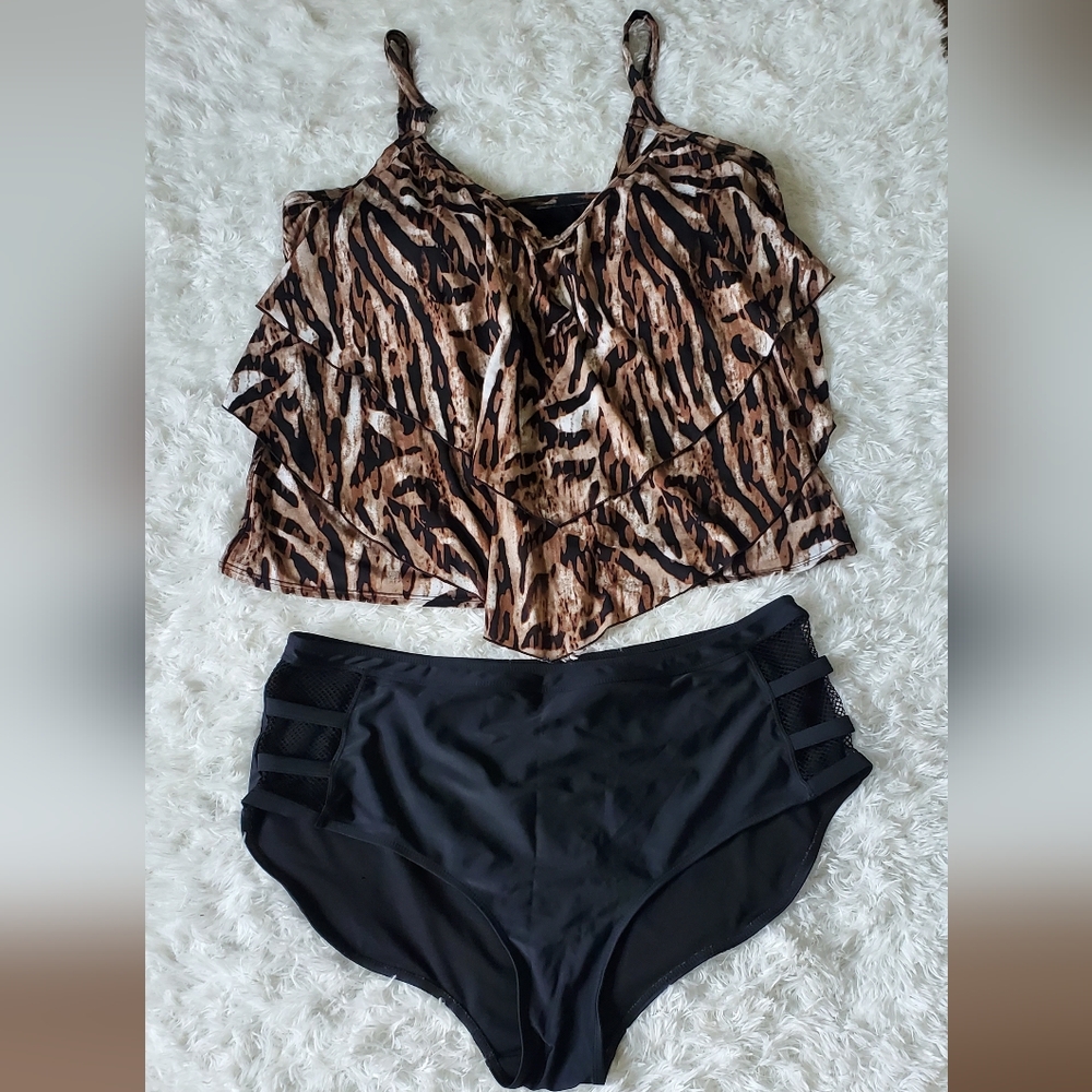Swim Suit Set, Tankini Top with Cutout Bottoms, Mixed Brands, Size 20W/3X